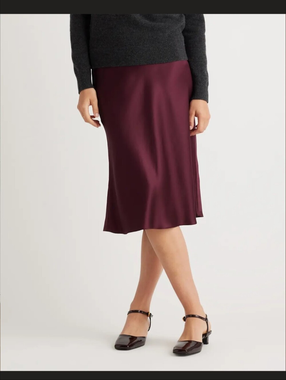 Quince Washable Silk Midi Skirt in Burgundy -- Large